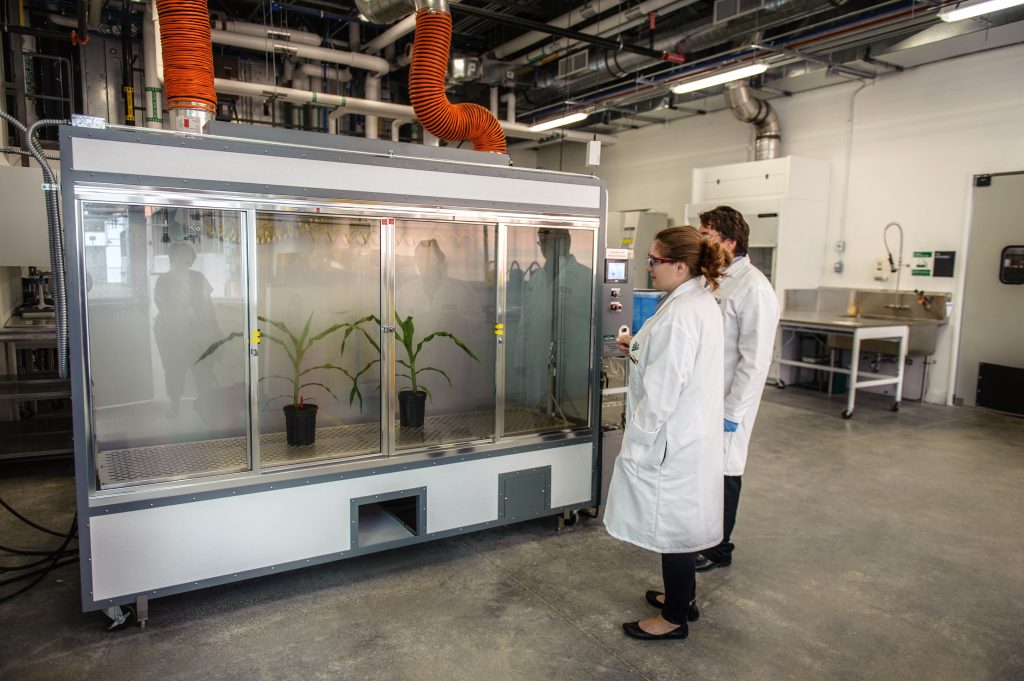 DeVries spray booth in Valent BioSciences Biorational Research Center headhouse